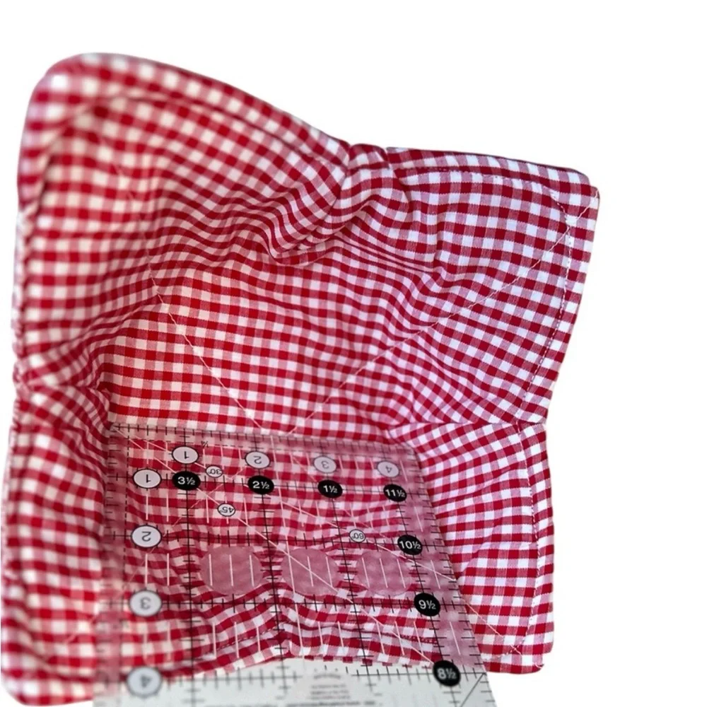 Hand Crafted Red Gingham Microwave Bowl Cozy 100% Cotton